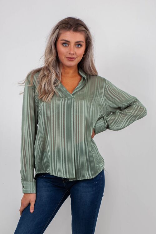 Khaki striped chiffon blouse