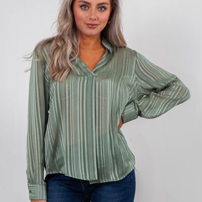 Khaki striped chiffon blouse