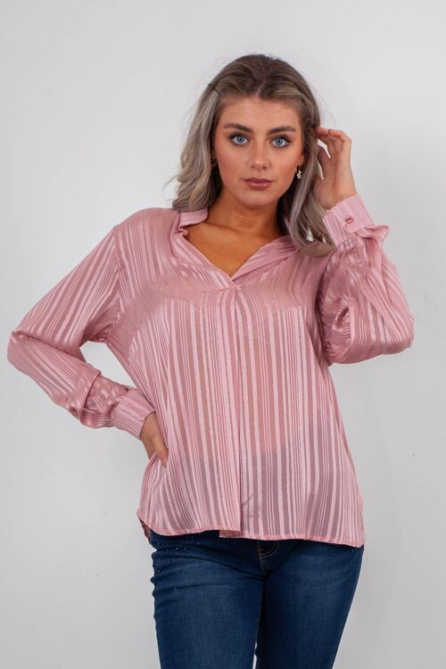 Pink striped chiffon blouse