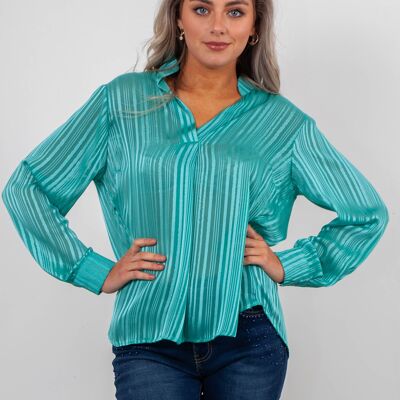 Teal striped chiffon blouse