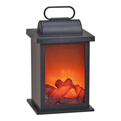 Kamin Laterne mit LED Beleuchtung aus Kunststoff Schwarz (B/H/T) 14x27x14cm