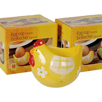Eierbecher Huhn  aus Keramik Gelb 2-fach, (B/H/T) 7x7x7cm