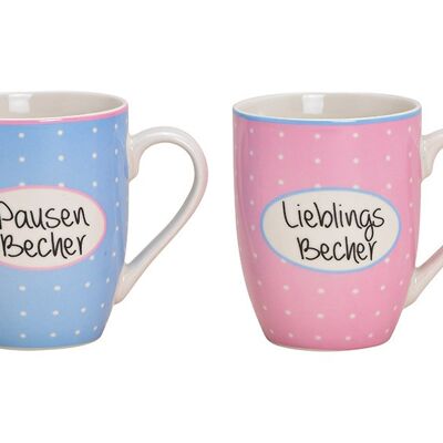 Becher Pausenbecher, Lieblingsbecher aus Porzellan Blau, pink 2-fach, (H) 10cm 300ml