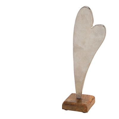 Aufsteller Herz  aus Metall auf Mangoholz Sockel Silber, braun (B/H/T) 9x30x8cm