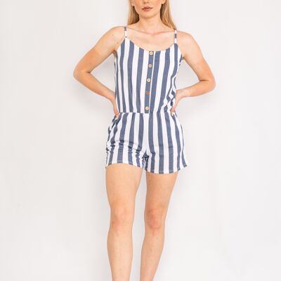 Navy striped playsuit with decorative buttons