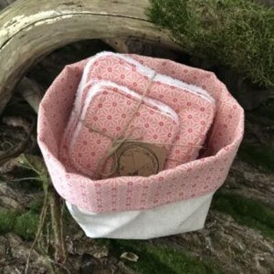 Washable wipes with basket – Origami coral