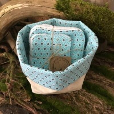 Washable wipes with basket – Origami turquoise