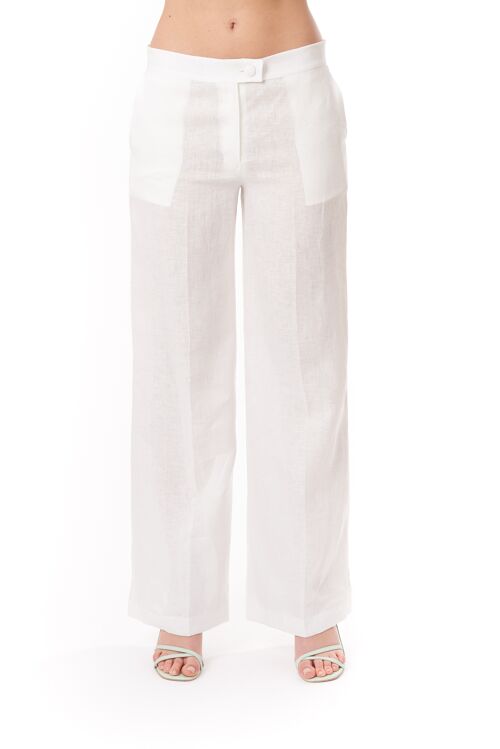 pantalone classico in lino vita normale bianco