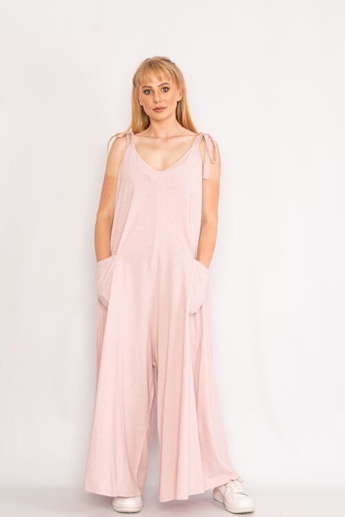 Pink plain jumpsuit with pockets