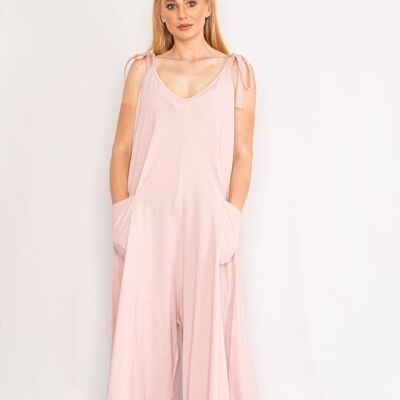 Pink plain jumpsuit with pockets