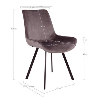 Memphis Dining Chair - Chaise en velours gris avec pieds noirs HN1218 5