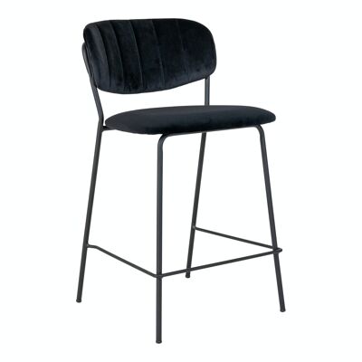 Alicante Counter Chair - Sedia da banco in velluto nero con gambe in metallo nero HN1207