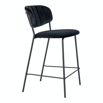 Alicante Counter Chair - Chaise de comptoir en velours noir avec pieds en métal noir HN1207 3