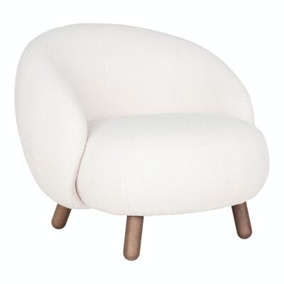 Savona Lounge Chair - Butaca lounge en piel de cordero artificial blanca con patas efecto nogal