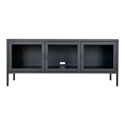 Brisbane TV-Bench - Mueble TV en negro con puertas de cristal 40x130x55 cm