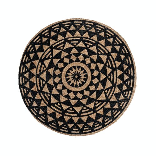 Bombay Rug - Round rug in braided natural jute with black print Ø120 cm