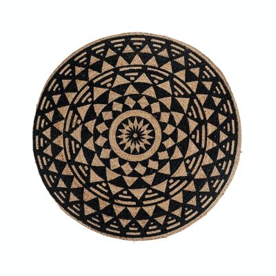 Bombay Rug - Tapis rond en jute naturel tressé avec imprimé noir Ø120 cm