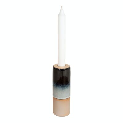 Lago Candle Holder - Candle holder in ceramic with blue glaze and brass top Ø5x15 cm