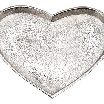 Teller, Tablett Herz aus Metall Silber (B/H/T) 21x2x23cm