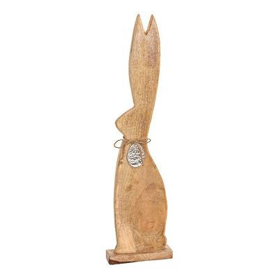 Hase aus Mangoholz mit Metall Ei Anhänger aus Holz Braun (B/H/T) 20x77x7cm