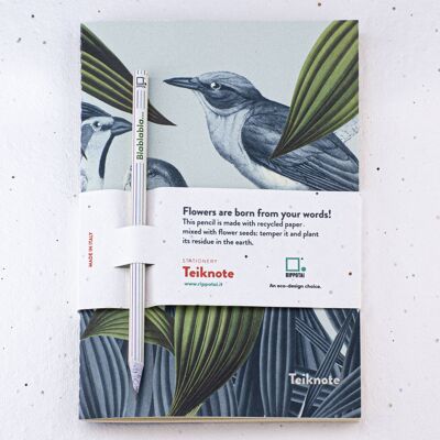Teiknote ökologisches Notizbuch-Set mit pflanzbarem Bleistift - Papageien