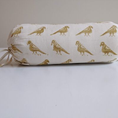 Ocher yellow bird pillow