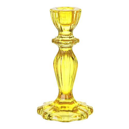 Yellow Glass Candlestick Holder, Spring Decor