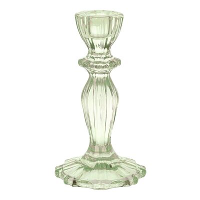 Light Green Glass Candlestick Holder, Spring Decor