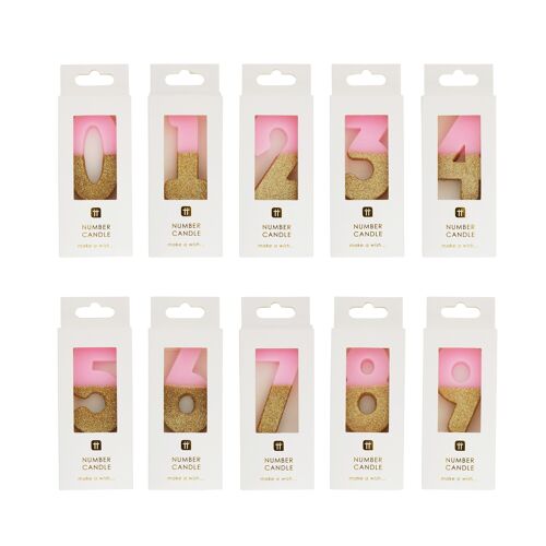 Number Candles Starter Set, Pink Glitter 0-9  - 30 Pack