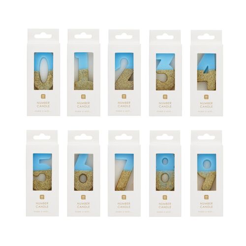 Number Candles Starter Set, Blue Glitter 0-9  - 30 Pack