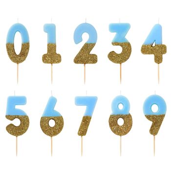 Ensemble de démarrage de bougies numérotées, paillettes bleues 0-9 - paquet de 30 2