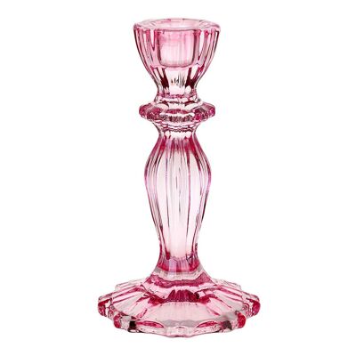 Pink Glass Candlestick Holder, Spring Decor