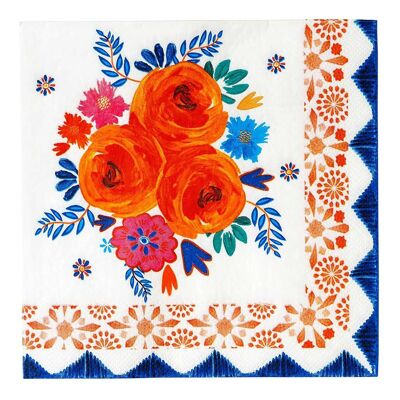 Boho Blaue und Orange Blumenservietten - 20er Pack