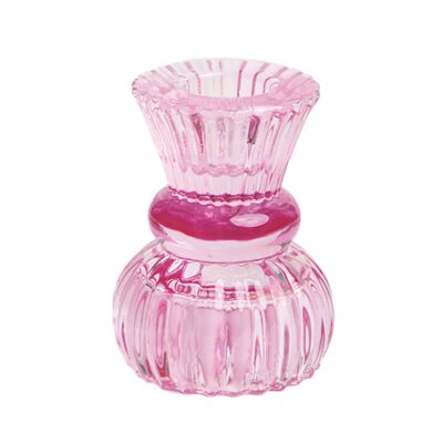Kleiner Kerzenhalter aus rosafarbenem Glas, Frühlingsdekor