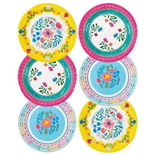 Boho Floral Paper Plates, Summer - 12 Pack