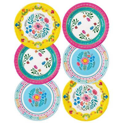 Boho Floral Paper Plates, Summer - 12 Pack