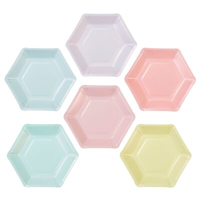 Petites assiettes pastel hexagonales - paquet de 12