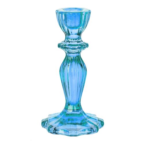 Blue Glass Candlestick Holder, Spring Decor