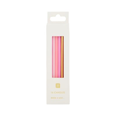 Long Pink and Gold Birthday Candles - 16 Pack
