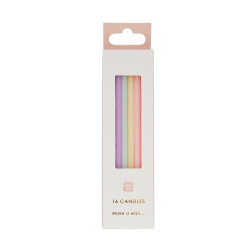 Long Pastel Colour Birthday Candles - 16 Pack