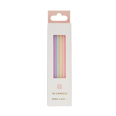 Longues bougies d'anniversaire de couleur pastel - Paquet de 16