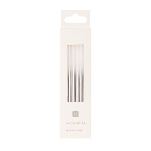 White and Silver Candles - 16 Pack