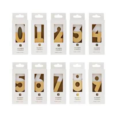 Numero Candele Starter Set, Bianco e Oro 0-9 - Confezione da 30