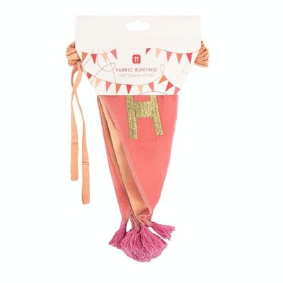 Guirlande en tissu Happy Birthday rose - 3m