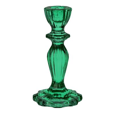 Bougeoir en verre vert foncé