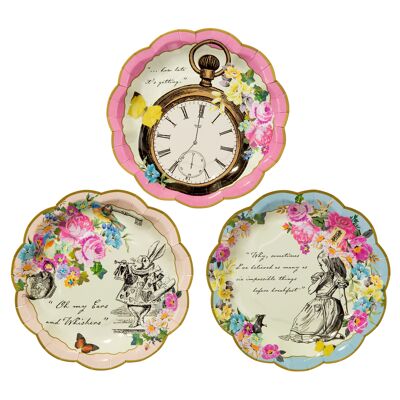 Assiettes Alice au pays des merveilles - Lot de 12, 3 motifs