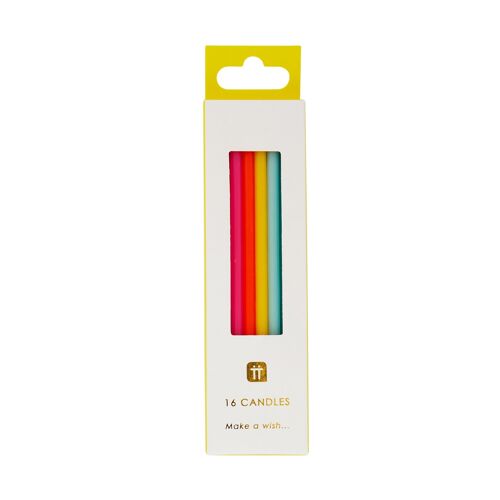 Long Rainbow Colour Birthday Candles - 16 Pack