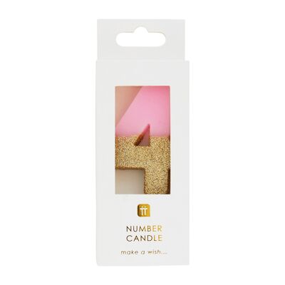 Pink Glitter Number 4 Candle