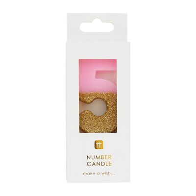 Vela número 5 con purpurina rosa
