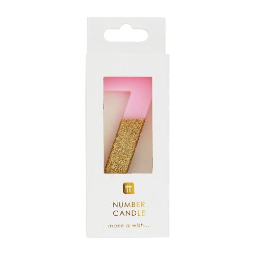 Pink Glitter Number 7 Candle